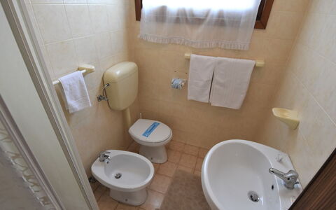 Rosolina Mare 500: Badeværelse, Ejendom, Værelse, Toilet, Sanitærarmatur, Badeværelsesvask, Badeværelse Tilbehør, Væg, Toiletbræt, Keramisk