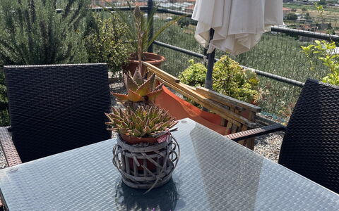 Casa Ilaria - Diano Marina: Møbel, Stol, Udendørs Møbler, Bord, Udendørs Bord, Skygge, Restaurant, Køkken & Spisebord, Kaffebord, Altan