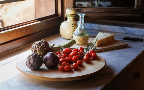 Terrazza Cortonese: Mad, Bord, Bordservice, Tallerkner, Frugt, Ingrediens, Billedramme, Træ, Naturlige Fødevarer