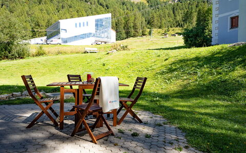 Chesa Cresta: Plante, Træ, Udendørs Møbler, Naturlige Landskab, Stol, Land Lot, Træ, Vindue, Skygge, Fritid