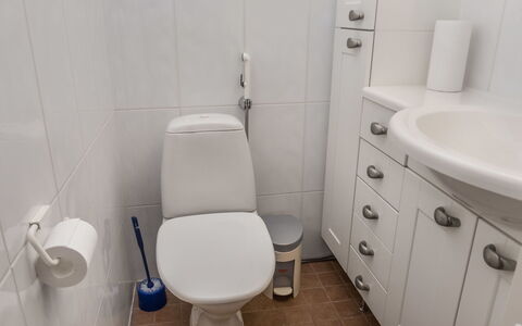 Karhunvartijan Linna B14: Toiletbræt, Badeværelse, Toilet, Sanitærarmatur, Badeværelsesvask, Håndvask, Hvid, Gulvbelægning, Etage, Indretning