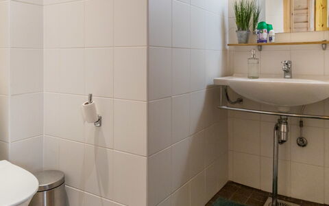 Villa Lumo (Ent. Ylläskyrö): Badeværelse, Gulvbelægning, Sanitærarmatur, Væg, Indretning, Etage, Badeværelsesvask, Træ, Toiletbræt, Toilet