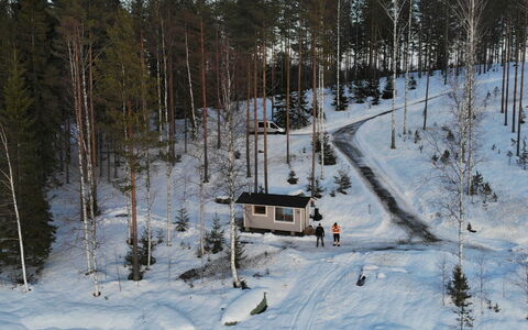 Hämyrinne: Træ, Sommerhus, Bjælkehytte, Skov, Skur, Garden Bygninger, Lærk, Woodland, Bejdse