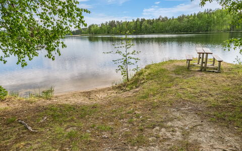 Lohi, Cjoe237 a: Træ, Bank, Hus, Sommerhus, Sø, Dam, Skov, Bjælkehytte