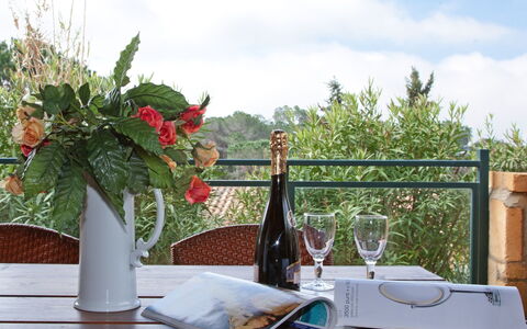 Guardistallo 639: Sky, Bord, Ejendom, Himmel, Bordservice, Blomst, Møbel, Flaske, Plante, Drinkware