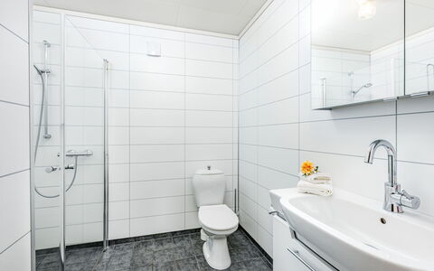 Hovsfjellet: Gulvbelægning, Sanitærarmatur, Badeværelse, Etage, Indretning, Toiletbræt, Toilet, Loft, Håndvask, Vvs