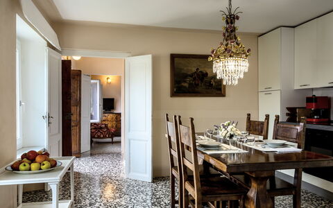 Rachele: Værelse, Loft, Indretning, Møbel, Ejendom, Bygning, Spisestue, Etage, Bord, Belysning