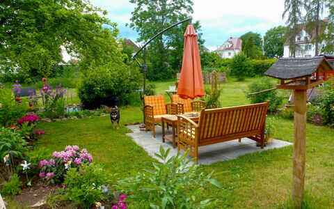 Schmetterlingsgarten: Plante, Blomst, Himmel, Træ, Naturlige Landskab, Udendørs Møbler, Græs, Træ, Udendørs Bord, Bord