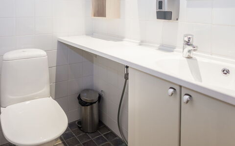 Rukatonttu D 15: Badeværelse, Sanitærarmatur, Toiletbræt, Væg, Gulvbelægning, Badeværelsesvask, Etage, Toilet, Håndvask, Indretning