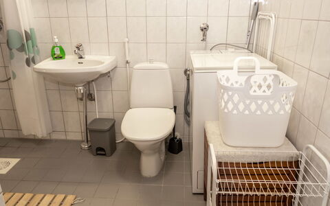Rukan Roihu: Sanitærarmatur, Badeværelse, Toiletbræt, Håndvask, Badeværelsesvask, Toilet, Gulvbelægning, Indretning, Etage, Vvs