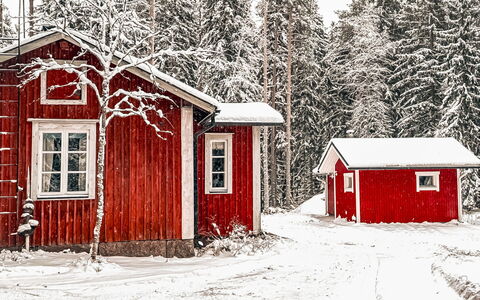 Santerin Torppa: Træ, Sommerhus, Bjælkehytte, Skov, Skur, Garden Bygninger, Lærk, Woodland, Bejdse