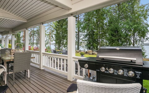 Tyssinniemi: Græs, Hus, Sommerhus, Land Lot, Hjem, Estate, Lawn, Sidespor, Stuehus, Veranda