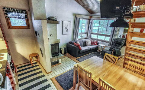 Rukaköngäs 24: Træ, Loft, Gulvbelægning, Indretning, Etage, Møbel, Couch, Værelse, Stue, Hjem