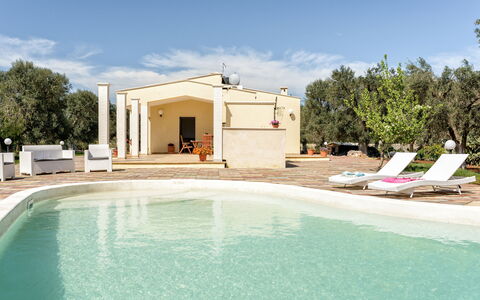 Villa Käthe Con Piscina Privata: Vand, Himmel, Sky, Ejendom, Plante, Bygning, Svømmepøl, Azure, Træ, Skygge