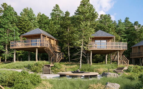 Premium Baumhaus mit 1 Schlafzimmer: Plante, Himmel, Sky, Bygning, Vindue, Naturlige Landskab, Træ, Hus, Land Lot, Græs