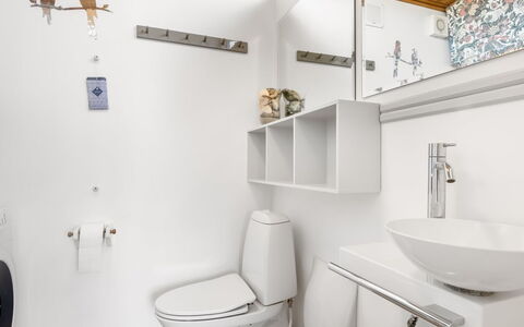 Hermoth - 300M from the Sea: Toiletbræt, Sanitærarmatur, Gulvbelægning, Indretning, Badeværelse, Etage, Toilet, Håndvask, Vvs, Tap