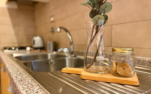 Vintage Apartment in Florence: Køkkenvask, Håndvask, Plante, Countertop, Tap, Træ, Indretning, Sanitærarmatur, Køkken, Kvist