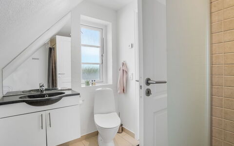 Springimile - 300M from the Sea: Sanitærarmatur, Gulvbelægning, Badeværelse, Væg, Etage, Indretning, Træ, Håndvask, Toilet, Tap