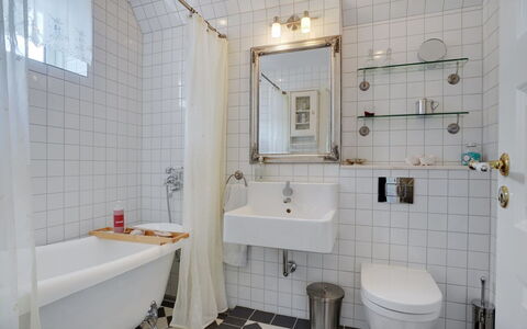 Tamer - 500M to the Fjord: Sanitærarmatur, Badeværelse, Vvs, Håndvask, Tap, Badeværelsesvask, Flise, Lejlighed, Toilet, Toiletbræt