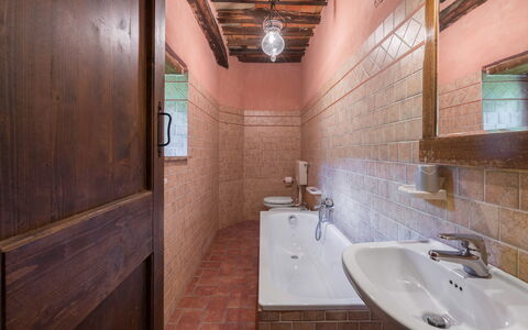 Colle Degli Ulivi - Cortona, Pool, Nature, Privacy: Brun, Spejl, Tap, Sanitærarmatur, Håndvask, Ejendom, Bygning, Badeværelsesvask, Badeværelse, Træ