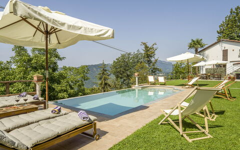 Casa Aurora - Recco, Liguria: Møbel, Plante, Himmel, Svømmepøl, Liggestol, Azure, Skygge, Udendørs Møbler, Træ, Hus