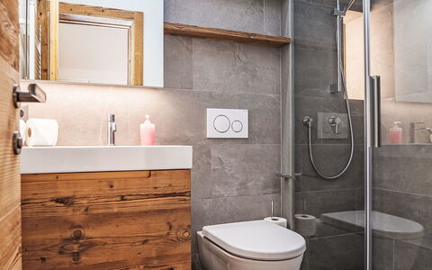Pontresina 15: Sanitærarmatur, Badeværelse, Gulvbelægning, Toiletbræt, Toilet, Indretning, Etage, Håndvask, Tap, Badeværelsesskab