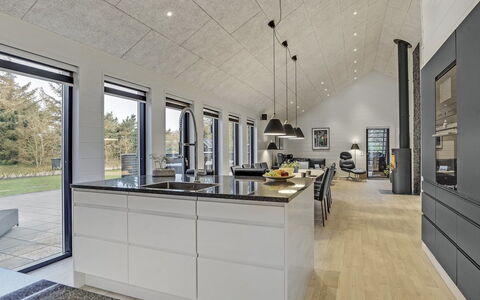 Jonne - 200M to the Fjord: Træ, Loft, Gulvbelægning, Indretning, Etage, Køkken, Countertop, Lysarmatur, Flise, Naturmateriale