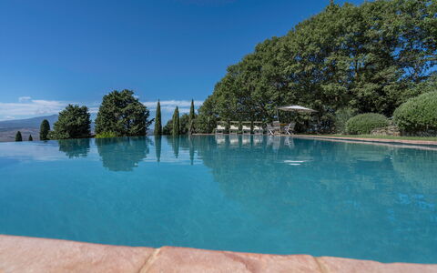 Orcia Panoramic View With Pool: Vand, Himmel, Plante, Azure, Svømmepøl, Træ, Sky, Naturlige Landskab, Fritid, Landskab