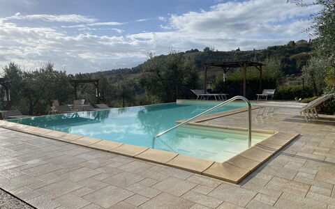 Villa Le Ripe Apartments - Gambassi Terme, Toscana: Vand, Sky, Himmel, Vandressourcer, Svømmepøl, Rektangel, Udendørs Møbler, Træ, Skygge, Plante