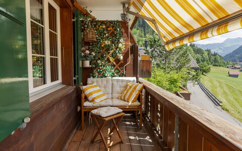 Chalet Anita: Træ, Altan, Bejdse, Markise, Blomsterkrukke, Stueplante, Hårdttræ, Veranda, Skygge, Design