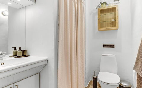 Aster - 150M from the Sea: Toiletbræt, Væg, Toilet, Sanitærarmatur, Badeværelse, Indretning, Gulvbelægning, Etage, Vvs, Håndvask