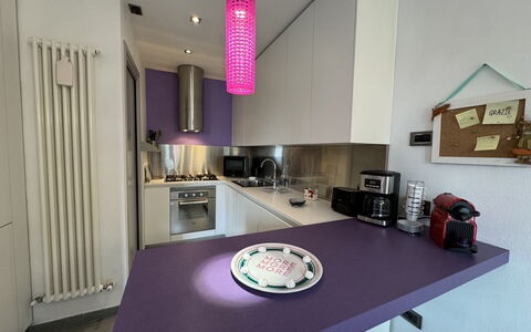 Galleria Degli Artisti: Ejendom, Møbel, Cabinetry, Bord, Purple, Indretning, Belysning, Countertop, Træ, Etage
