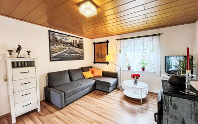 Ferienwohnung Renata 1 Nahe Nürburgring 385.1: Møbel, Billedramme, Belysning, Indretning, Træ, Couch, Etage, Gulvbelægning, Stue, Cabinetry