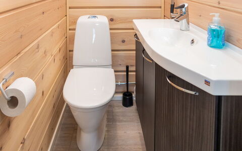Kiehtäjän Lahti: Gulvbelægning, Badeværelse, Sanitærarmatur, Toilet, Træ, Toiletbræt, Etage, Badeværelsesvask, Håndvask, Indretning