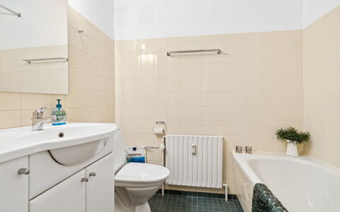 Answald - 6Km from the Sea: Badeværelse, Sanitærarmatur, Gulvbelægning, Indretning, Etage, Håndvask, Toilet, Tap, Badeværelsesvask, Vvs