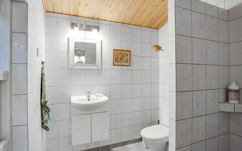 Floora - 20M from the Sea: Væg, Gulvbelægning, Sanitærarmatur, Etage, Indretning, Håndvask, Badeværelse, Loft, Flise, Toilet