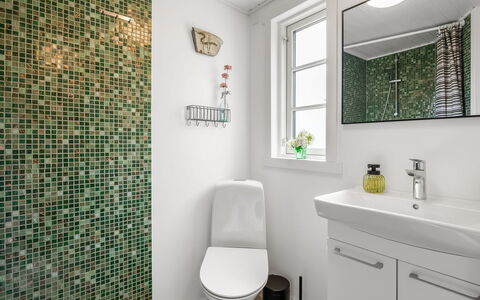 Blomma - 1Km from the Sea: Badeværelse, Væg, Gulvbelægning, Sanitærarmatur, Toilet, Etage, Indretning, Toiletbræt, Vvs, Flise