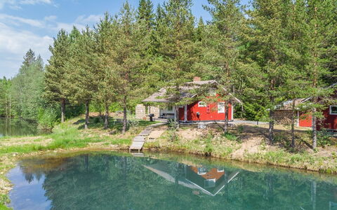 Perälampi: Sommerhus, Sø, Skov, Dam, Lærk, Reservoir, Afspejling, Woodland, Bjælkehytte