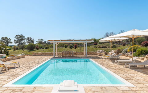 Masseria Le Monache: Svømmepøl, Kompositmateriale, Udendørs Møbler, Udvej, Stol, Skygge, Landscaping, Have, Eco Hotel, Flise