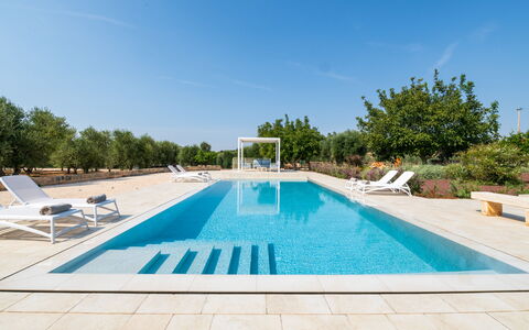Villa Prestige: Blå, Svømmepøl, Udvej, Kompositmateriale, Udendørs Møbler, Skygge, Eco Hotel, Water Feature, Fritidscenter, Thermae