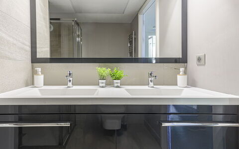 Prestige View: Badeværelsesvask, Sanitærarmatur, Indretning, Håndvask, Badeværelsesskab, Spejl, Countertop, Badeværelse, Tap, Cabinetry