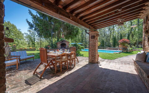 Grace Home, Pool, Wifi, Gambassi Terme: Møbel, Træ, Stol, Bord, Udendørs Møbler, Skygge, Have, Estate, Mursten, Backyard