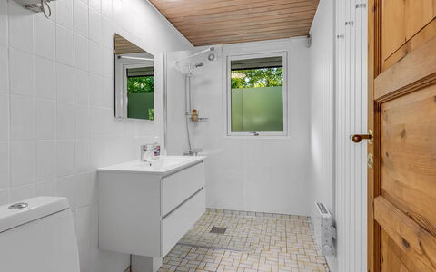 Aamunde - 600M from the Sea: Gulvbelægning, Sanitærarmatur, Væg, Etage, Træ, Indretning, Håndvask, Badeværelse, Loft, Toilet