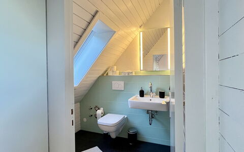 Falkennest - mit Blick auf Den Titisee: Sanitærarmatur, Træ, Gulvbelægning, Indretning, Loft, Etage, Badeværelse, Vvs, Håndvask, Tap