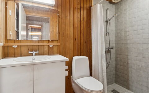 Tjegge - 500M from the Sea: Gulvbelægning, Badeværelsesvask, Træ, Sanitærarmatur, Etage, Håndvask, Badeværelse, Indretning, Toiletbræt, Badeværelsesskab