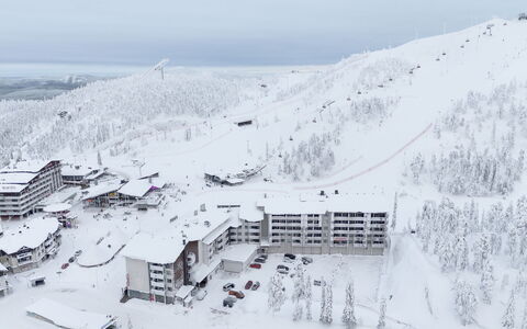 Ruka Chalets 3202: Træ, Gulvbelægning, Etage, Møbel, Trægulve, Indretning, Køjeseng, Værelse, Bejdse, Hårdttræ