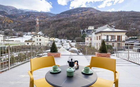 Piateda Terrace: Træ, Bagagerum, Vinter, Kvist, Udendørs Møbler, Fryser, Woodland, Sne, Backyard