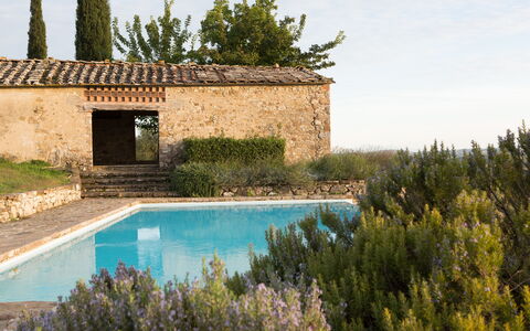 Podere Sangiovese, Pool and View in Chianti: Land Lot, Stuehus, Sommerhus, Estate, Landscaping, Stenmur, Villa