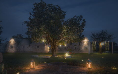 Trulli Experience, Pool, Monopoli: Afdeling, Nat, Have, Kvist, Landskab Belysning, Midnat, Landscaping, Lawn, Gård, Aften