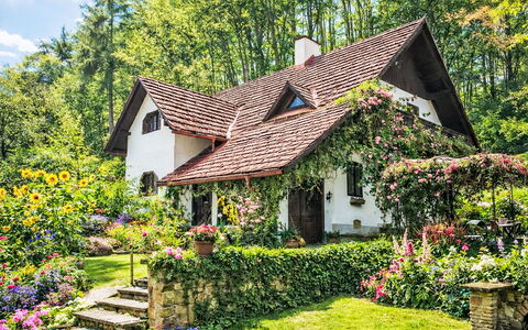 Himmelreichmühle: Bygning, Hus, Tag, Hjem, Sommerhus, Busk, Have, Arkitektur, Stuehus